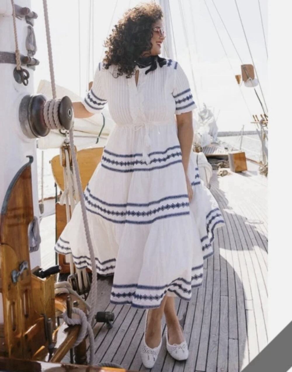 Ivy City Co Santorini White Embroidered Tiered Midi Dress 100% Cotton XXL New